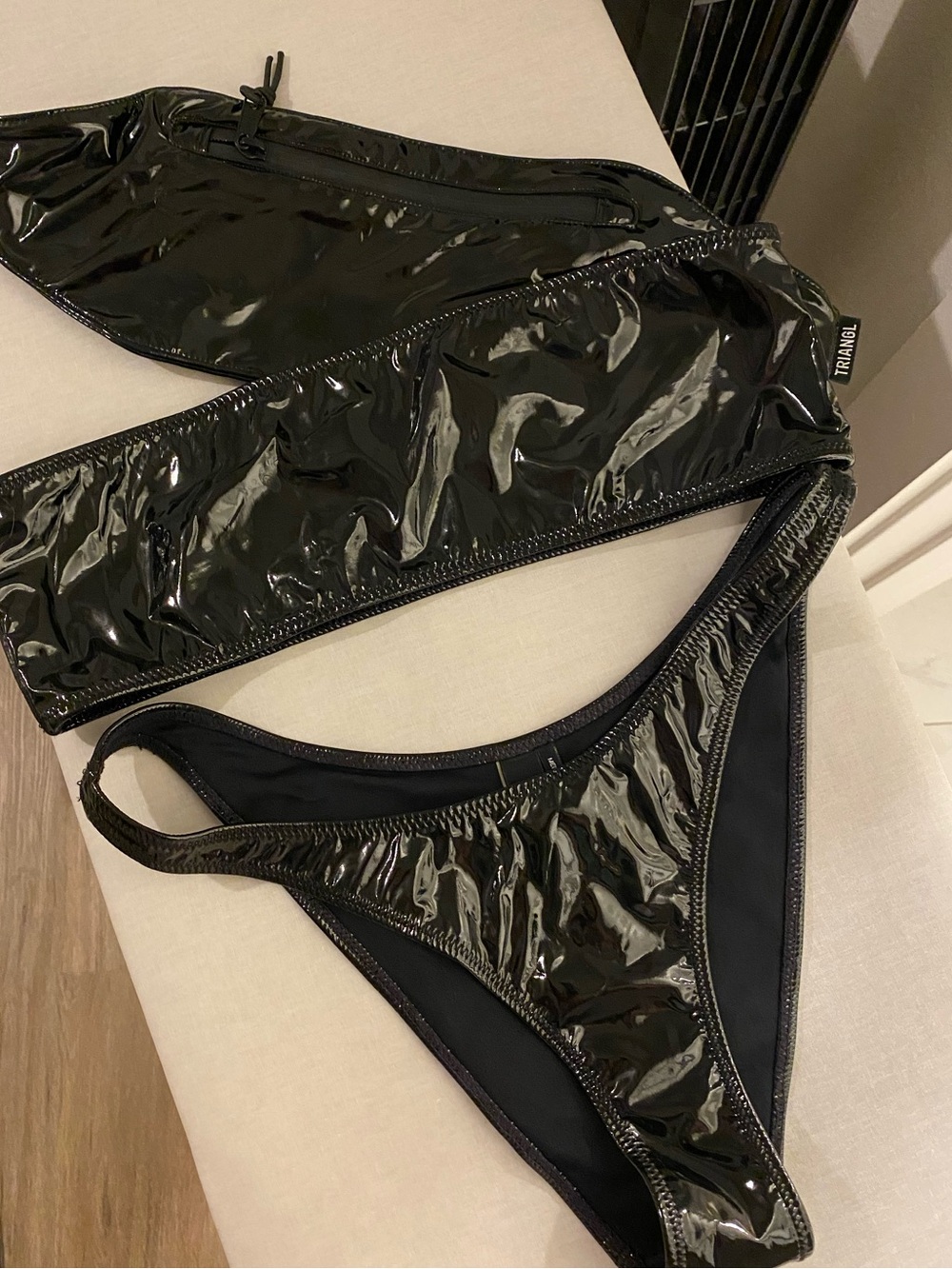 TRIANGL | black patent leather bikini with fanny pack / M